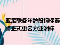 亚足联各年龄段锦标赛及室内五人制足球和沙滩足球锦标赛将正式更名为亚洲杯