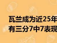 瓦兰成为近25年以来NBA第6位能够在半场有三分7中7表现的球员