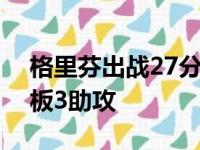 格里芬出战27分36秒9投5中得到14分11篮板3助攻