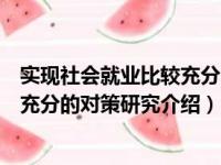 实现社会就业比较充分的对策研究（关于实现社会就业比较充分的对策研究介绍）