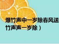 爆竹声中一岁除春风送暖入屠苏这里的屠苏指的是什么（爆竹声声一岁除）